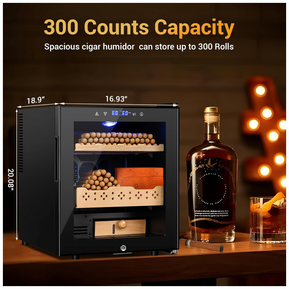 Humidor Elétrico Velieta Preto 50L para 300 Charutos com Controle Digital de Temperatura e Umidade 115V