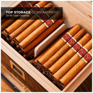 Humidor Gabinete Woodronic Ébano com LED para 100 Charutos Cedro Espanhol Higrômetro Digital