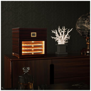 Humidor Gabinete Woodronic Ébano com LED para 100 Charutos Cedro Espanhol Higrômetro Digital