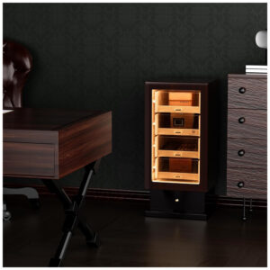 Humidor Woodronic Ébano Brilhante 250 Charutos Gaveta Acessórios Trava LED