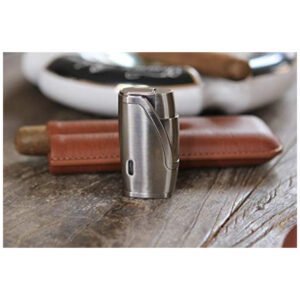 Humidor para Charutos Case Elegance Renzo Marrom com Tampa de Vidro, Isqueiro, Cortador e Estojo