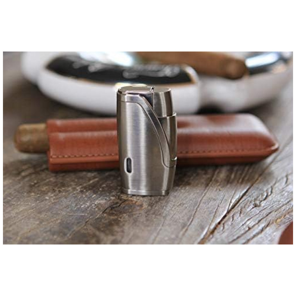 Humidor para Charutos Case Elegance Renzo Marrom com Tampa de Vidro, Isqueiro, Cortador e Estojo
