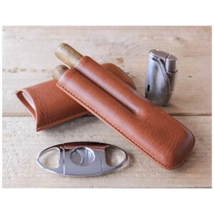 Humidor para Charutos Case Elegance Renzo Marrom com Tampa de Vidro, Isqueiro, Cortador e Estojo