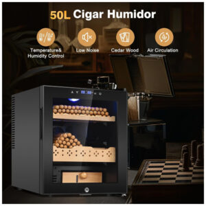 Humidificador Charutos Elétrico FoMup 50L Preto Controle Digital Cedro Espanhol 115V
