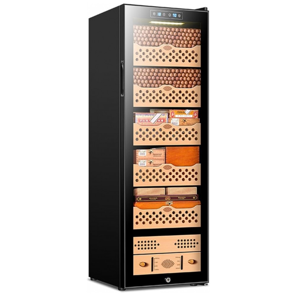 Umidificador Elétrico para Charutos HYUIO Preto Capacidade 1000 Charutos Gavetas Cedro Espanhol 110V
