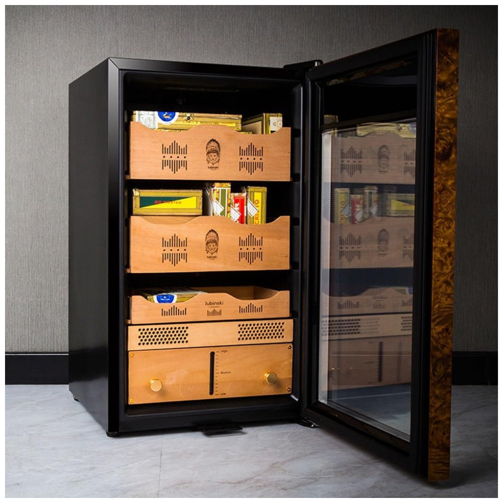 Gabinete Humidor HYUIO Preto Capacidade 250 Charutos Controle Eletrônico Temperatura 110V