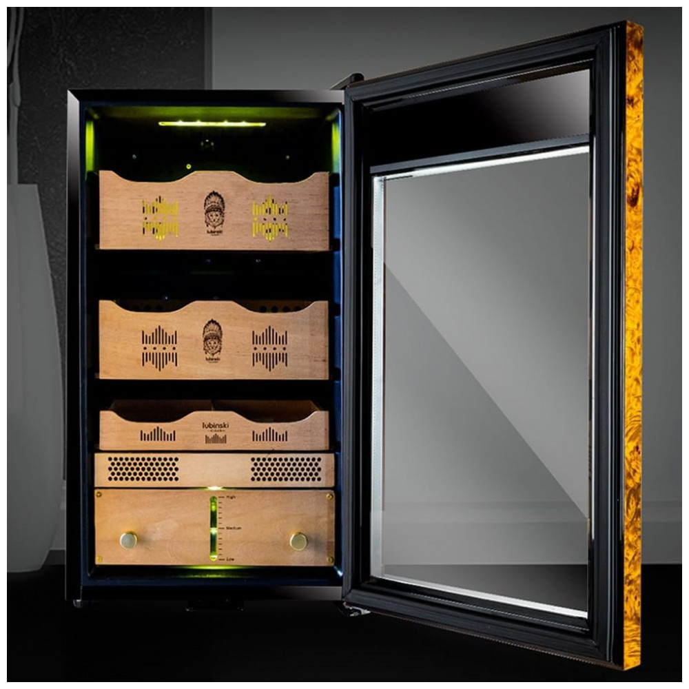 Gabinete Humidor HYUIO Preto Capacidade 250 Charutos Controle Eletrônico Temperatura 110V