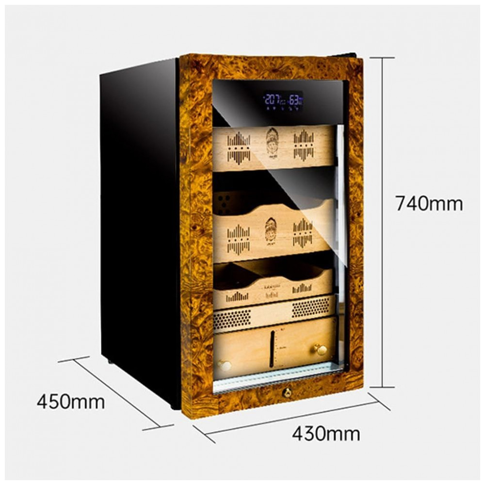 Gabinete Humidor HYUIO Preto Capacidade 250 Charutos Controle Eletrônico Temperatura 110V
