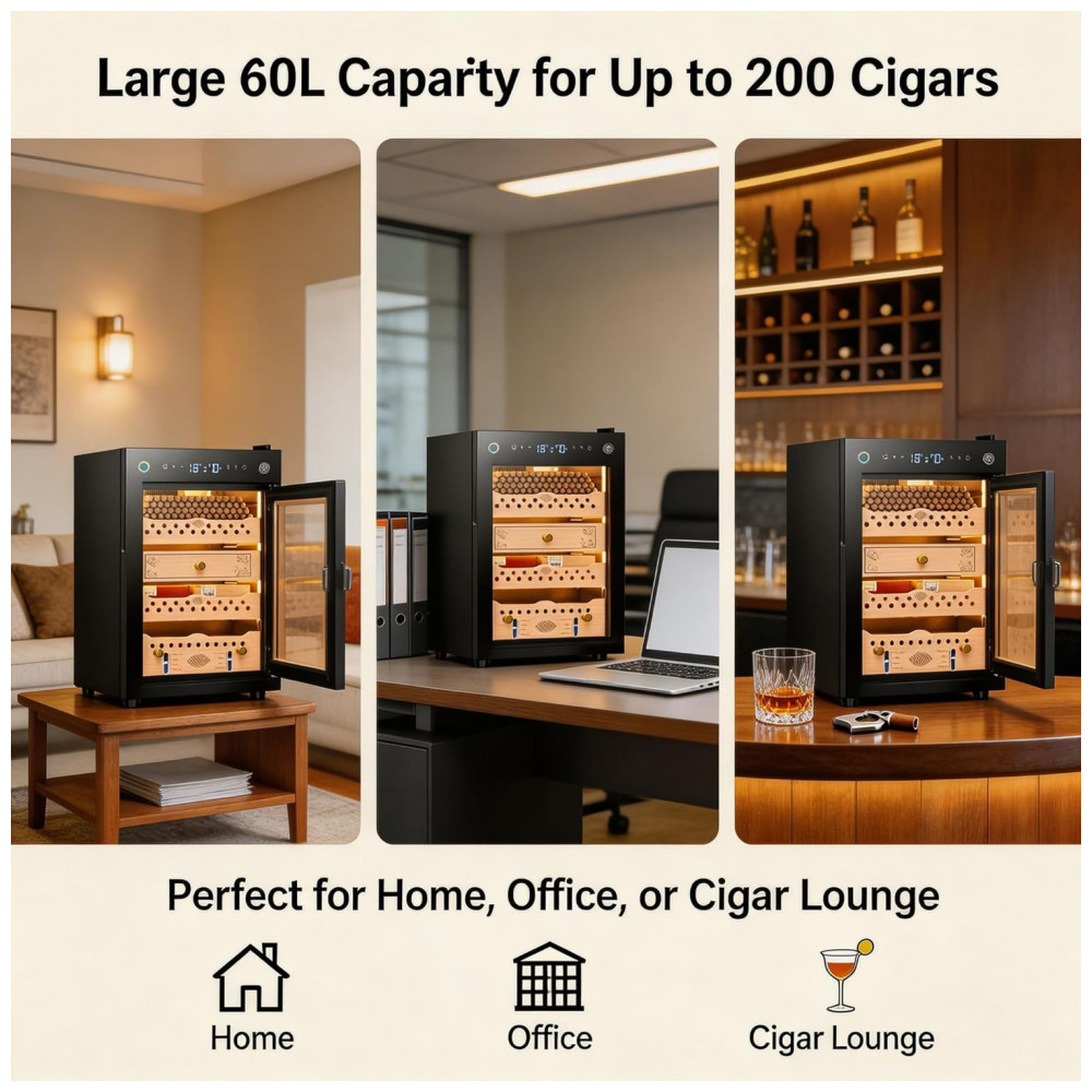 Humidor Elétrico PRECISTECH com Trava Biométrica 200 Cigarros 60L WiFi 240V