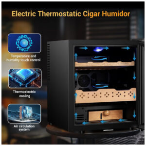 Humidor Elétrico Velieta Aço Inoxidável Preto 50L 300 Charutos Controle Digital Temperatura Umidade 115V