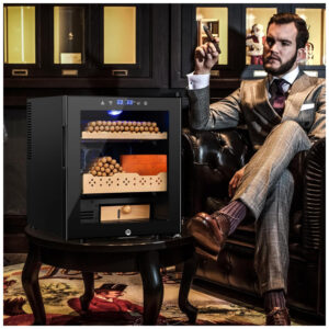 Humidor Elétrico Velieta Aço Inoxidável Preto 50L 300 Charutos Controle Digital Temperatura Umidade 115V