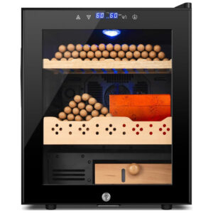 Humidor Elétrico Velieta Aço Inoxidável Preto 50L 300 Charutos Controle Digital Temperatura Umidade 115V