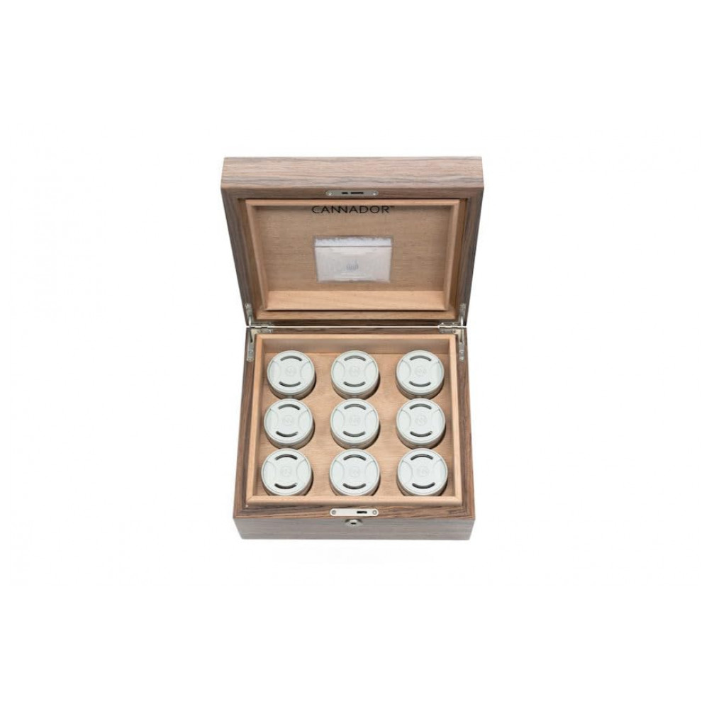 Humidor para Ervas Cannador 9 Cepas Madeira Mogno com Sistema de Controle de Umidade