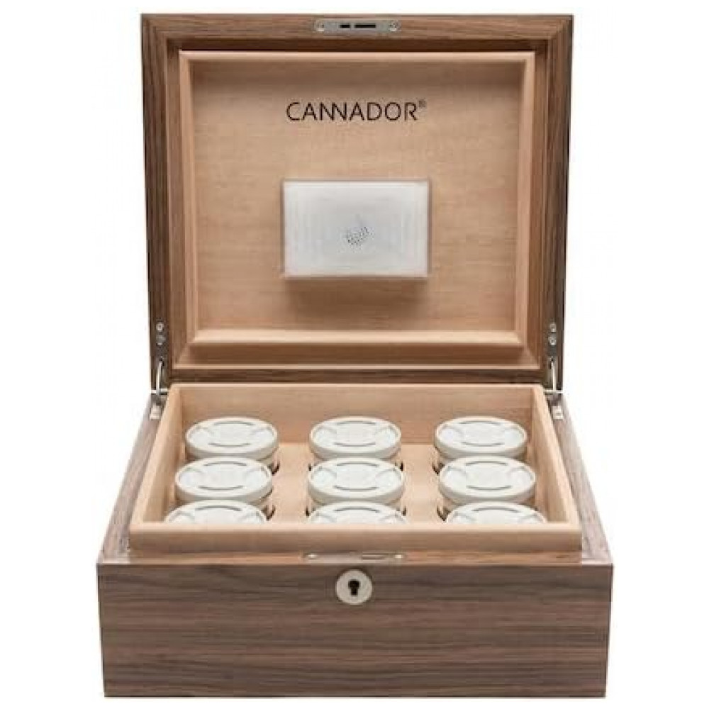 Humidor para Ervas Cannador 9 Cepas Madeira Mogno com Sistema de Controle de Umidade