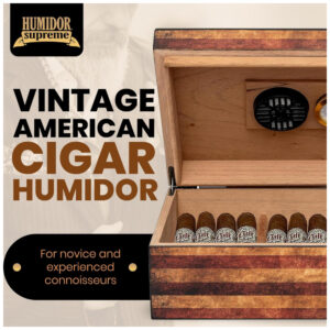 Humidor Old Glory Quality Importers Azul com Bandeira Americana Envelhecida Capacidade 25 50 Charutos