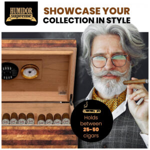 Humidor Old Glory Quality Importers Azul com Bandeira Americana Envelhecida Capacidade 25 50 Charutos