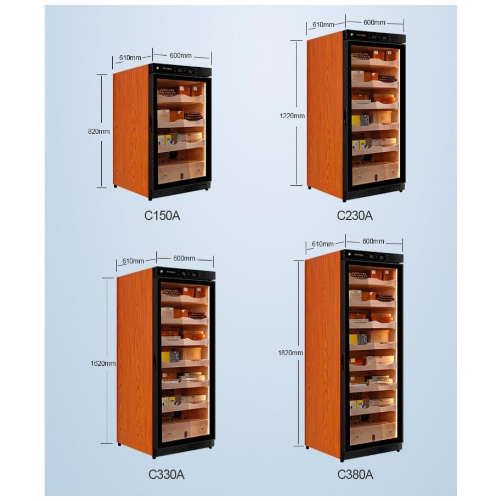 Humidor Elétrico RACHING C230A Madeira Cerejeira 1200 Charutos Controle Digital 110V