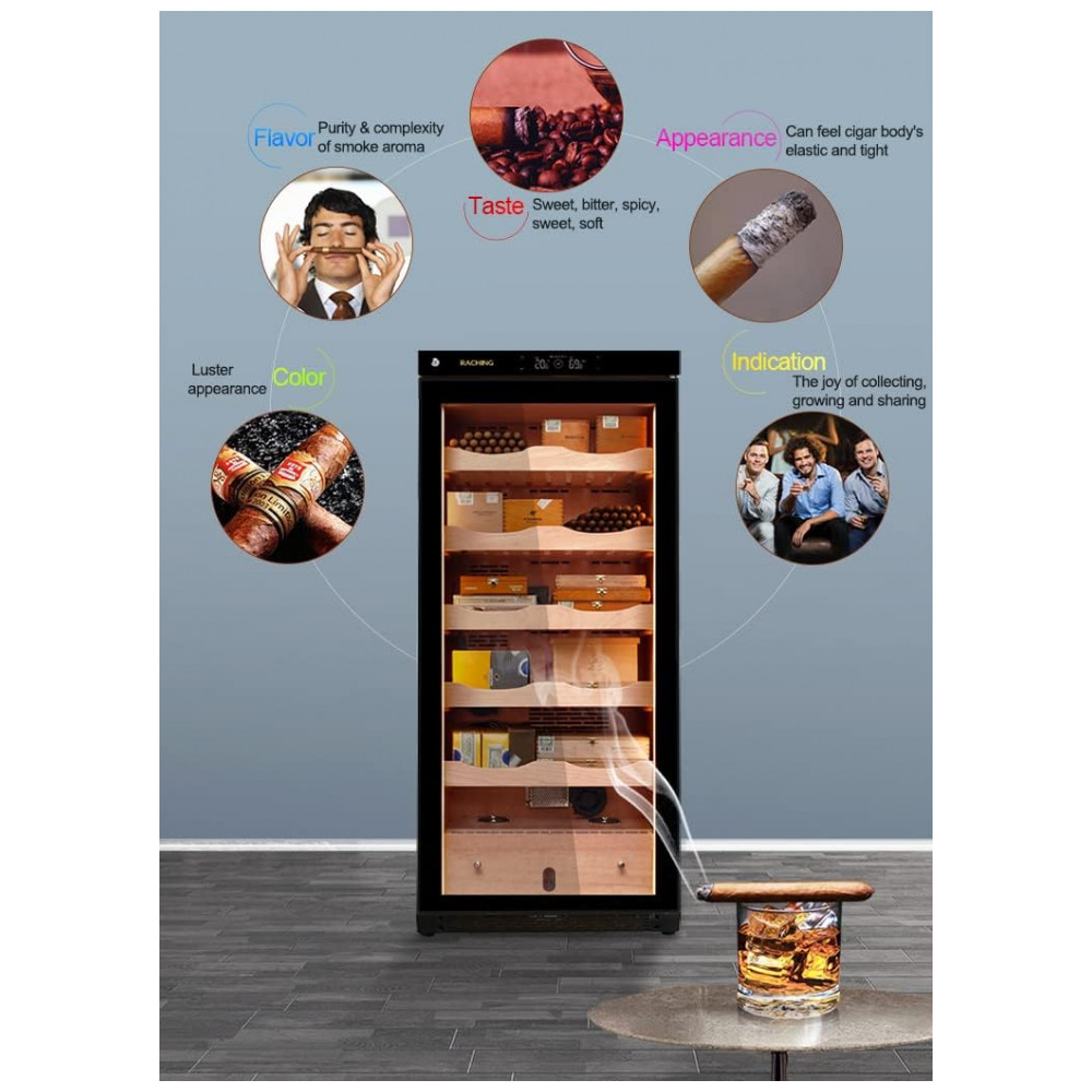 Humidor Elétrico RACHING C230A Madeira Cerejeira 1200 Charutos Controle Digital 110V