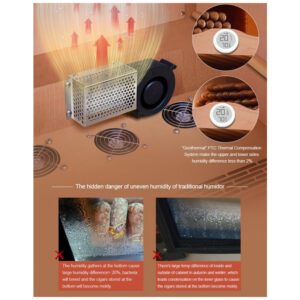 Humidor Elétrico RACHING C230A Madeira Cerejeira 1200 Charutos Controle Digital 110V