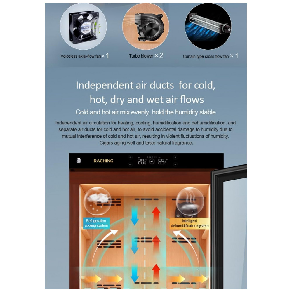 Humidor Elétrico RACHING C230A Madeira Cerejeira 1200 Charutos Controle Digital 110V
