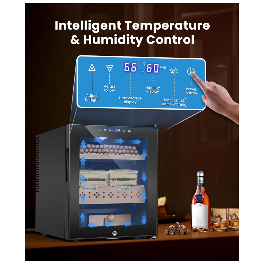 Humidor Elétrico RLPI Preto 50L Termostático Digital com Controle Temperatura e Umidade 115V