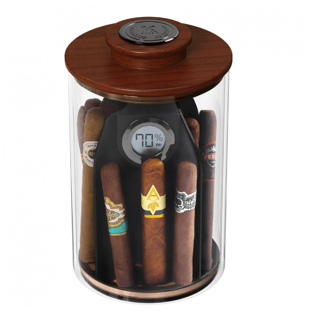 Humidor de Charutos Case Elegance Cylindor Marrom Vedação Hermética Tampa Acácia Sistema Divisório 25 35 Charutos