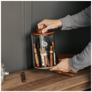 Humidor de Charutos Case Elegance Cylindor Marrom Vedação Hermética Tampa Acácia Sistema Divisório 25 35 Charutos