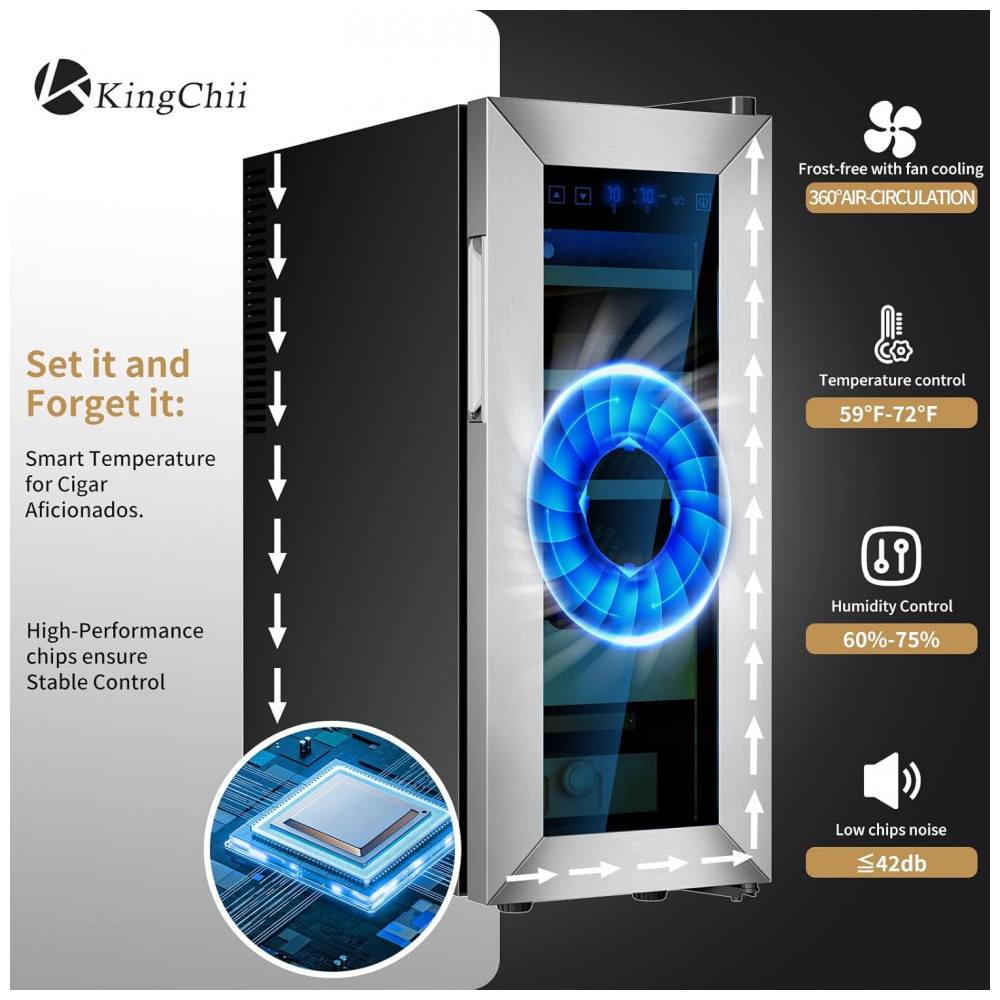 Humidor para Charutos KingChii BW 35S Prateado 35L com Controle de Temperatura e Umidade 110V