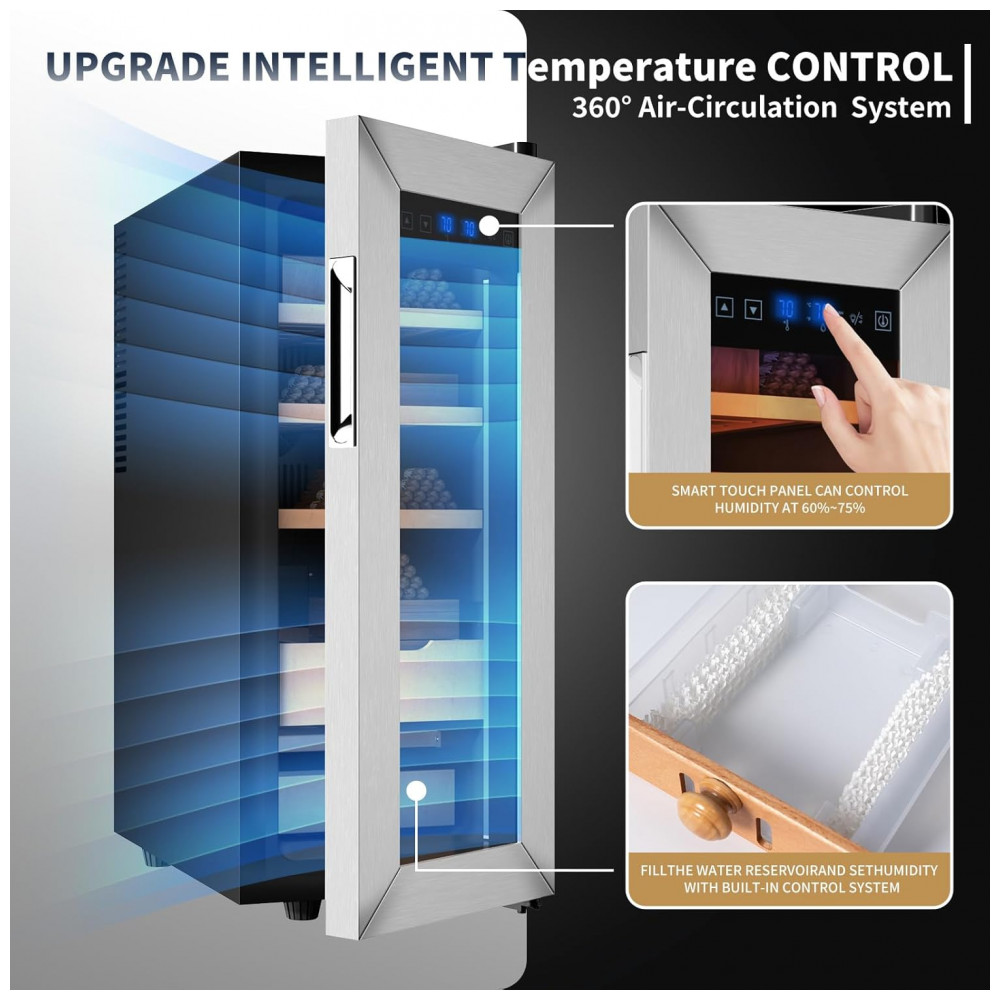 Humidor para Charutos KingChii BW 35S Prateado 35L com Controle de Temperatura e Umidade 110V