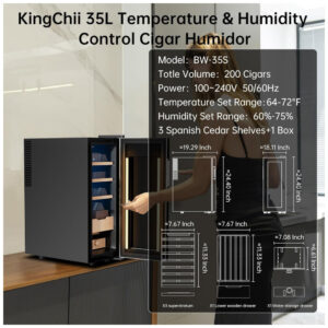 Humidor para Charutos KingChii BW 35S Prateado 35L com Controle de Temperatura e Umidade 110V