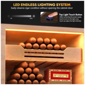 Humidor de Charutos Tesonway Cabinet Nogueira com Iluminação LED, Higrômetro e Gaveta de Acessórios