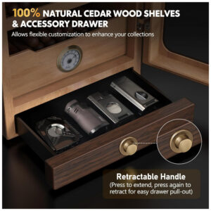 Humidor de Charutos Tesonway Cabinet Nogueira com Iluminação LED, Higrômetro e Gaveta de Acessórios