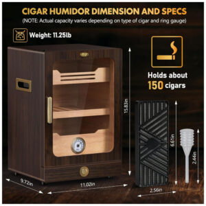 Humidor de Charutos Tesonway Cabinet Nogueira com Iluminação LED, Higrômetro e Gaveta de Acessórios