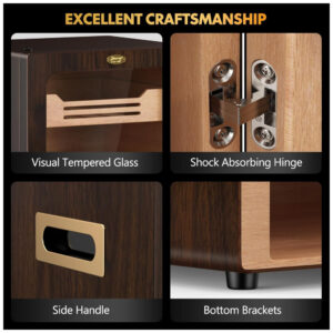 Humidor de Charutos Tesonway Cabinet Nogueira com Iluminação LED, Higrômetro e Gaveta de Acessórios