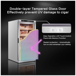 Humidor para Charutos ZIEUN Prata 300L Controle de Temperatura e Umidade com Sistema de Umidificação Integrado 110V