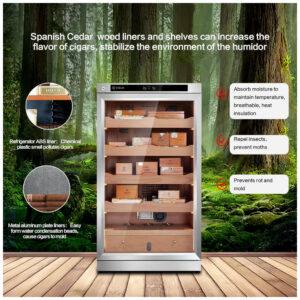 Humidor para Charutos ZIEUN Prata 300L Controle de Temperatura e Umidade com Sistema de Umidificação Integrado 110V