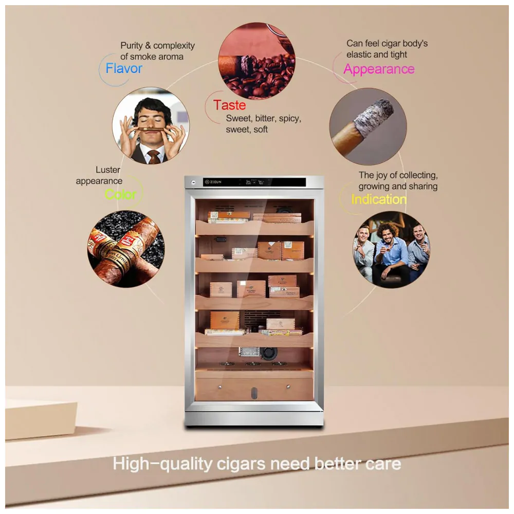 Humidor para Charutos ZIEUN Prata 300L Controle de Temperatura e Umidade com Sistema de Umidificação Integrado 110V