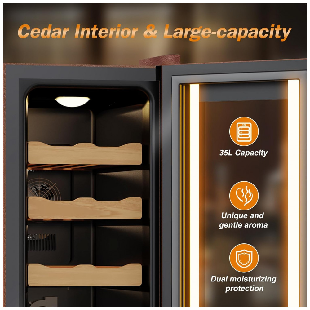 Gabinete Humidor Elétrico Velivi Preto com Controle Digital de Temperatura e Umidade 35 Litros 115V