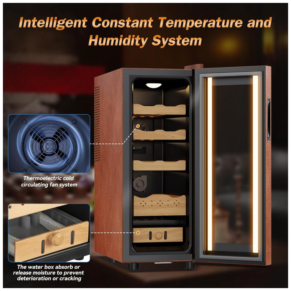Gabinete Humidor Elétrico Velivi Preto com Controle Digital de Temperatura e Umidade 35 Litros 115V