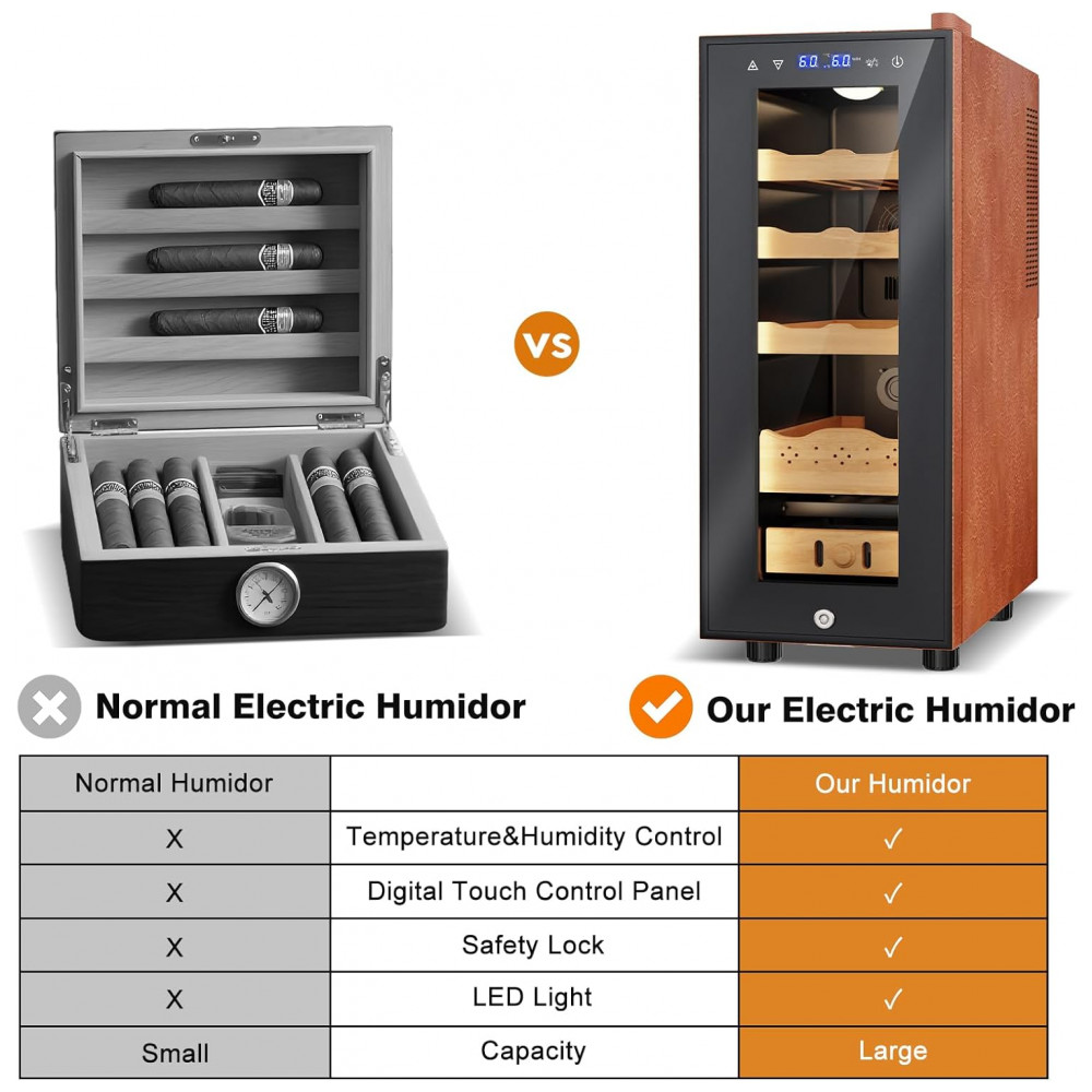 Gabinete Humidor Elétrico Velivi Preto com Controle Digital de Temperatura e Umidade 35 Litros 115V