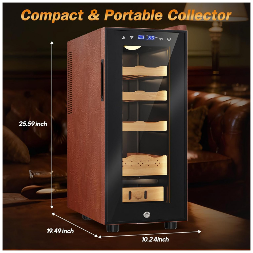 Gabinete Humidor Elétrico Velivi Preto com Controle Digital de Temperatura e Umidade 35 Litros 115V