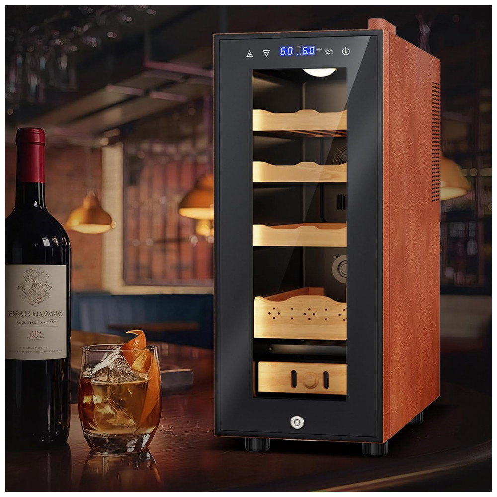 Gabinete Humidor Elétrico Velivi Preto com Controle Digital de Temperatura e Umidade 35 Litros 115V