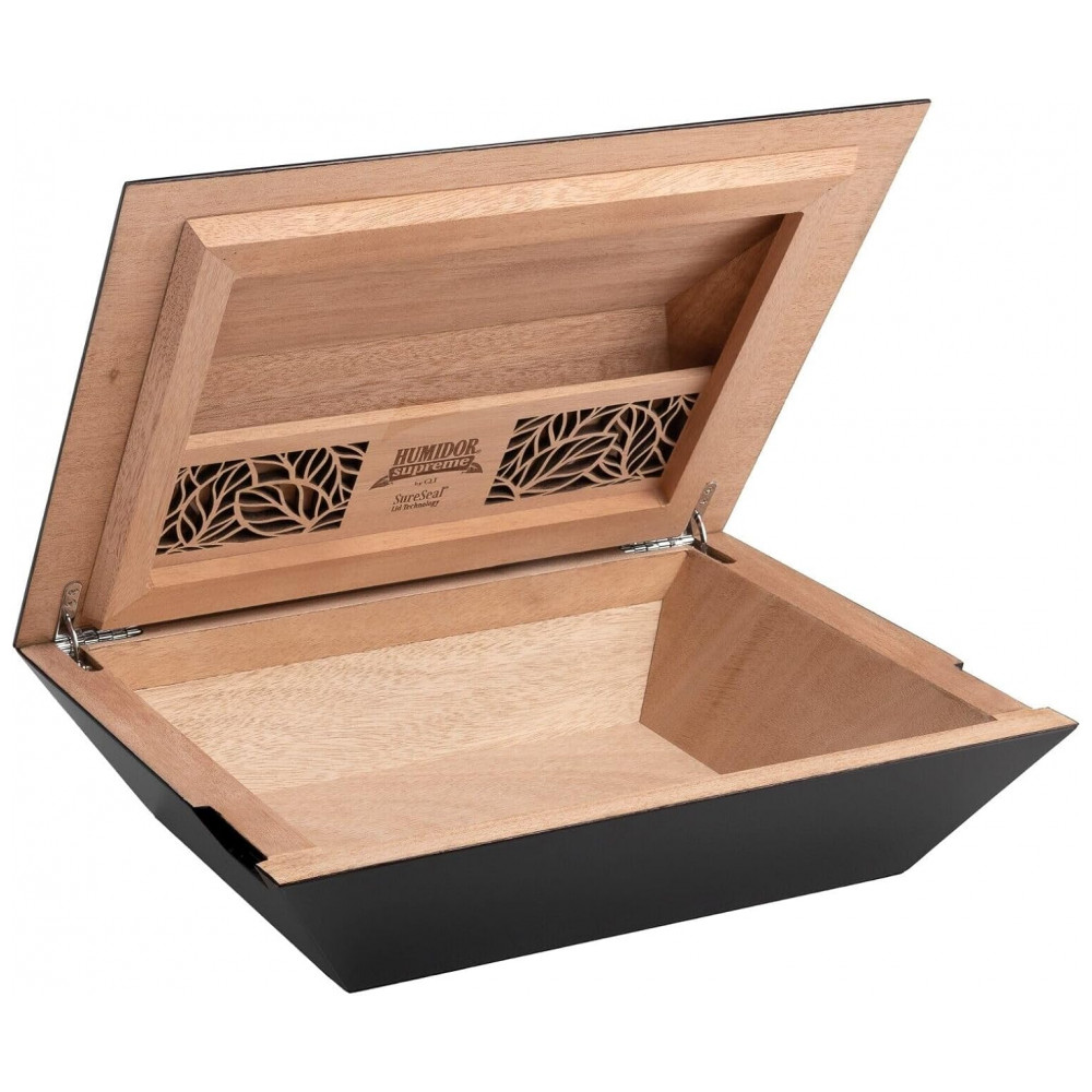 Humidor Supreme Aria Preto Angulares Cedro Espanhol 40 80 Charutos