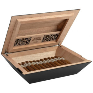 Humidor Supreme Aria Preto Angulares Cedro Espanhol 40 80 Charutos