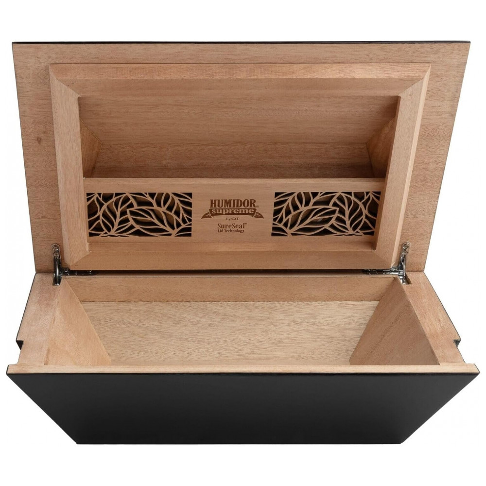 Humidor Supreme Aria Preto Angulares Cedro Espanhol 40 80 Charutos