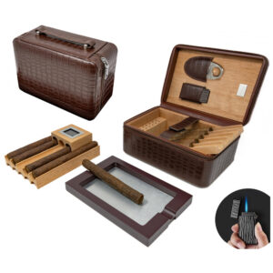 Umidor Portátil Prestige Import Group Manhattan XL Marrom com Kit Completo para Charutos e Acessórios 23 cm