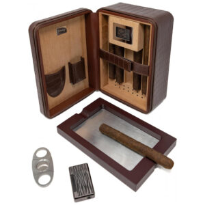 Umidor Portátil Prestige Import Group Manhattan XL Marrom com Kit Completo para Charutos e Acessórios 23 cm