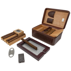 Umidor Portátil Prestige Import Group Manhattan XL Marrom com Kit Completo para Charutos e Acessórios 23 cm