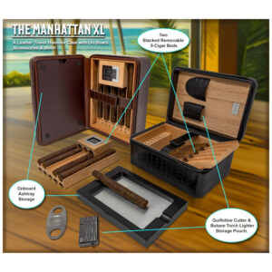 Umidor Portátil Prestige Import Group Manhattan XL Marrom com Kit Completo para Charutos e Acessórios 23 cm