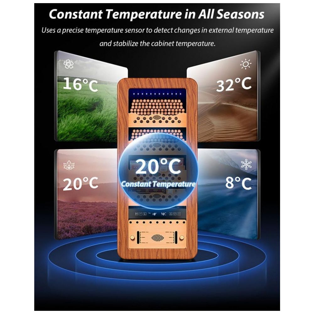 Humidor Elétrico PA DABAOO Preto Capacidade 500 Charutos Controle Digital Temperatura Umidade 110V